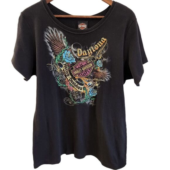 HARLEY Davidson Graphic Roses and Wings Biker Riding T Shirt Size 2X - Picture 1 of 5